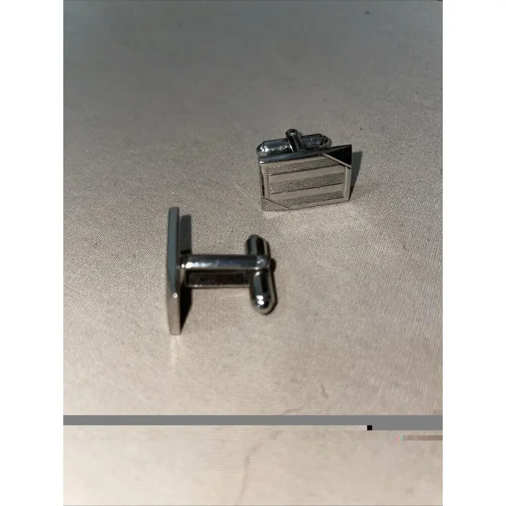 Men's Silver Black Rectangle Fixed Back Cufflinks Metal Classic